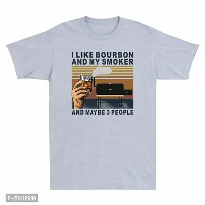 LAMS I Like Bourbon and My Smoker and Maybe 3 People Vintage Men's T Shirt Cotton Tee Grey245