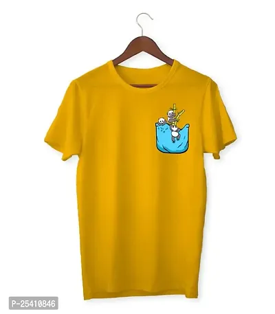 LAMS Graphic Printed Tshirt for Men |Funky Instagram Trending | Round Neck T Shirt |Climbing Cute Panda Pocket |100% Cotton Biowash T-Shirt 180GSM for Man Yellow-thumb0