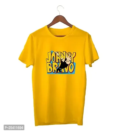 LAMS Graphic Printed Tshirt for Men |Funky Instagram Trending | Round Neck T Shirt |Johnny Bravo |100% Cotton Biowash T-Shirt 180GSM for Man Yellow-thumb0