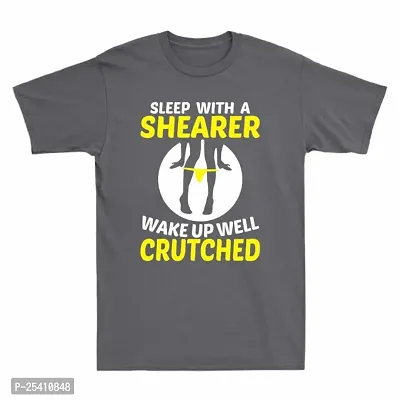 LAMS Sleep with A Shearer Wake Up Well Crutched Men's Cotton Short Sleeve T-Shirt Charcoal236
