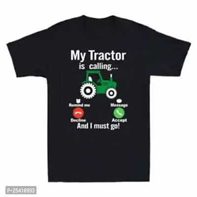 LAMS My Tractor is Calling and I Must Go Funny Gift Men's Cotton Short Sleeve T-Shirt Black543