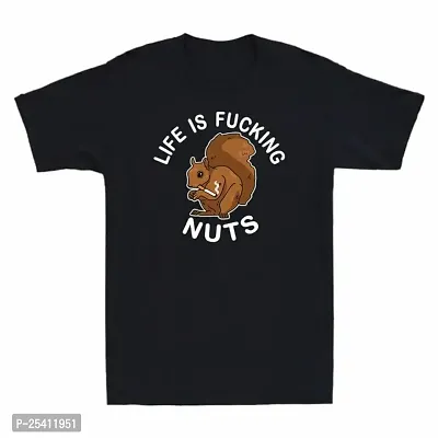LAMS Squirrel Smoking Life is F**King Nuts Funny Squirrel Graphic Men's T-Shirt Black827
