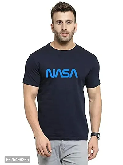 LAMS Funny Graphic Printed Trending Quotes Tshirt for Men | Half Sleeves T-Shirt for Women |NASA |100% Cotton Biowash T-Shirt 180GSM for Man Dark Blue