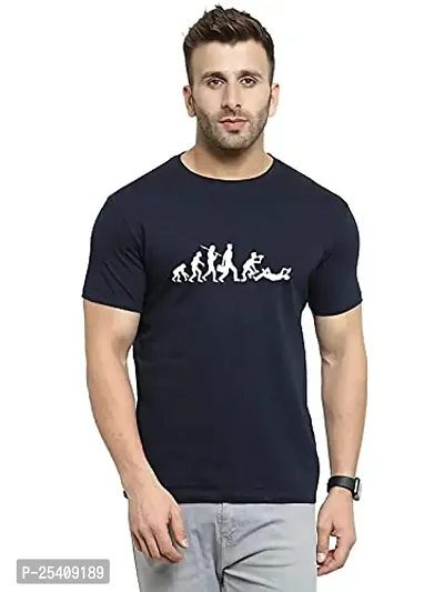 LAMS Funny Graphic Printed Trending Quotes Tshirt for Men | Half Sleeves T-Shirt for Women |Beer Alcohol Evolution |100% Cotton Biowash T-Shirt 180GSM for Man Dark Blue