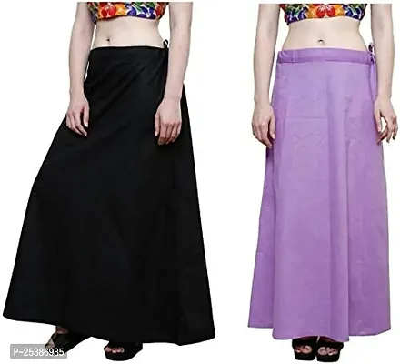 SNV Women's Cotton Saree Underskirt Sari Underwear Best Plain Solid Indian Readymade Saree Petticoats Pack of Two. Black and Purple-thumb0