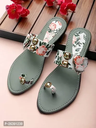 Elegant Green Synthetic Solid Fashion Flats For Women