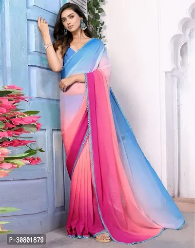 Elegant Multicoloured Georgette Solid Saree With Blouse Piece For Women-thumb0