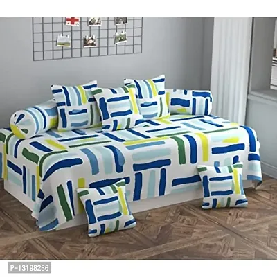 JASHAN Diwan Set with 1 Flat Bedsheet with 5 Cushion Covers and 2 Bolster | Diwan Cotton 8 Pcs Set-thumb0