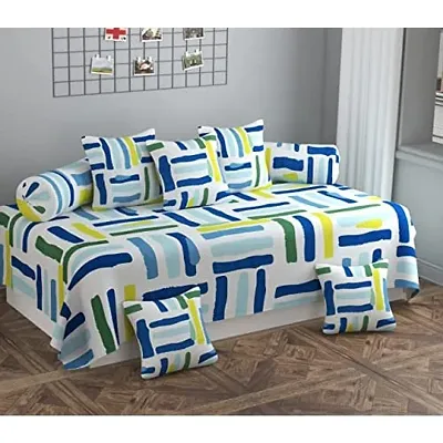 JASHAN Diwan Set with 1 Flat Bedsheet with 5 Cushion Covers and 2 Bolster | Diwan Cotton 8 Pcs Set