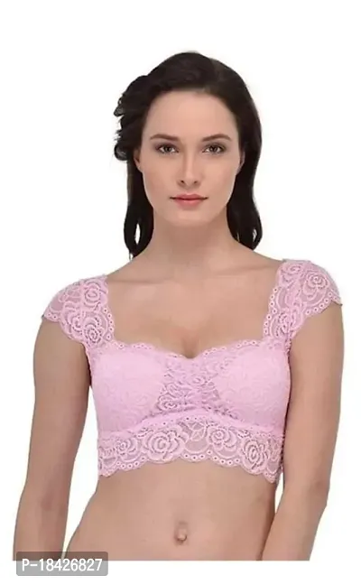 Stylish Pink Net Solid Bras For Women