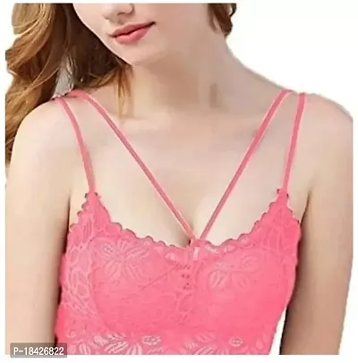 Stylish Pink Net Solid Bras For Women