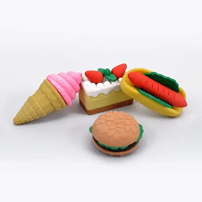 nbsp;Fast Food 3D Ice Cream Burger Biscuit Hot Dog Dora Cake Drawing Pencils Erasers for Kids - 4 Pieces