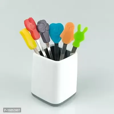6 Pc Funny Metal Fruit Fork With Holder For Kids