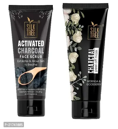 Silk Tree  Activated Charcoal Face Scrub   Silk Tree Charcoal Peel of Mask ( Combo Pack of 2)-thumb0