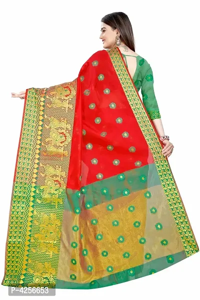 Self Design Banarasi Jacquard Border Cotton Blend Saree With Blouse Piece-thumb3