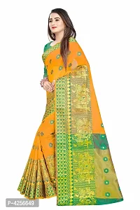 Self Design Banarasi Jacquard Border Cotton Blend Saree With Blouse Piece-thumb1