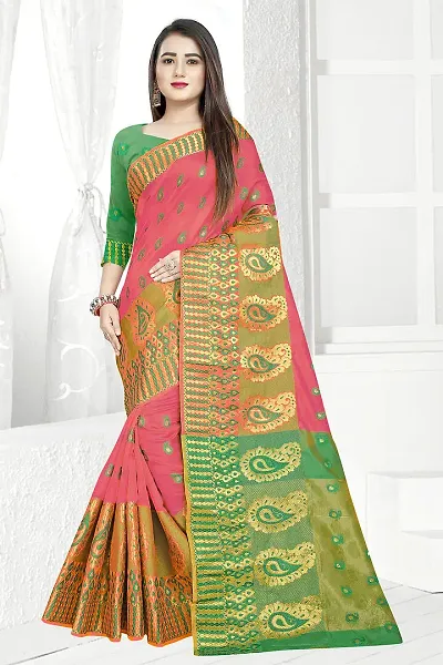 Self Design Banarasi Jacquard Border Blend Saree With Blouse Piece