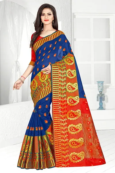 Self Design Banarasi Jacquard Border Blend Saree With Blouse Piece