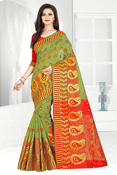 Self Design Banarasi Jacquard Border Blend Saree With Blouse Piece