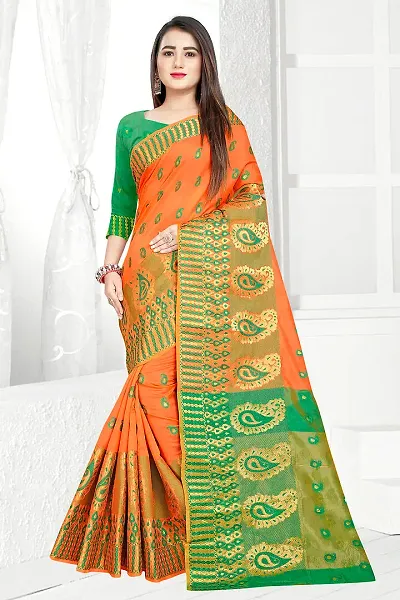 Self Design Banarasi Jacquard Border Blend Saree With Blouse Piece