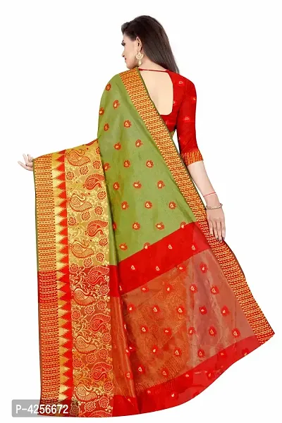 Self Design Banarasi Jacquard Border Cotton Blend Saree With Blouse Piece-thumb3