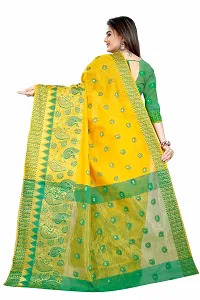 Self Design Banarasi Jacquard Border Cotton Blend Saree With Blouse Piece-thumb2