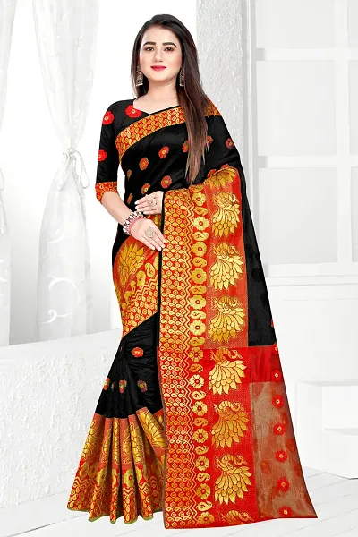 Self Design Banarasi Jacquard Border Blend Saree With Blouse Piece