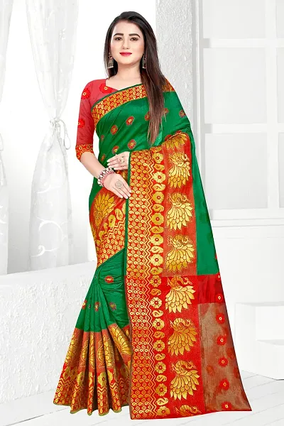 Self Design Banarasi Jacquard Border Blend Saree With Blouse Piece