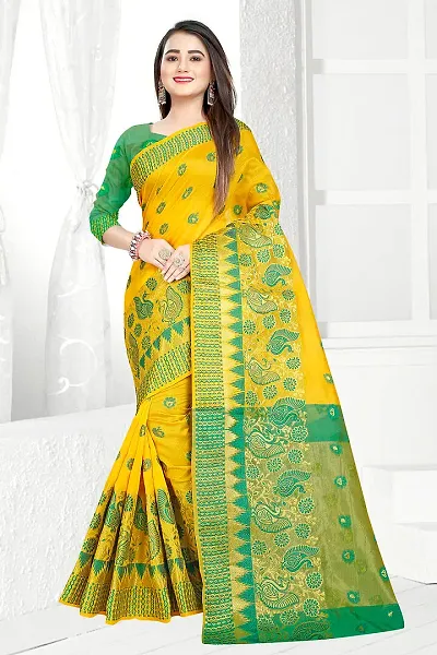 Cotton Blend Jacquard Sarees with Blouse Piece