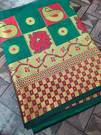 Women's Beautiful Green Jacquard Cotton Saree with Blouse piece-thumb3