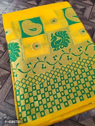 Women's Beautiful Yellow Jacquard Cotton Saree with Blouse piece-thumb4