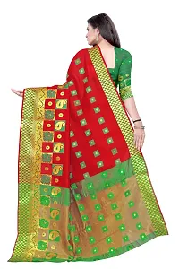 Women's Beautiful Red Jacquard Cotton Saree with Blouse piece-thumb1