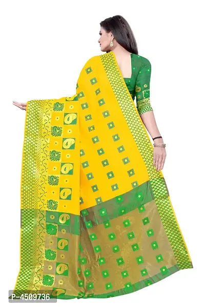 Women's Beautiful Yellow Jacquard Cotton Saree with Blouse piece-thumb2