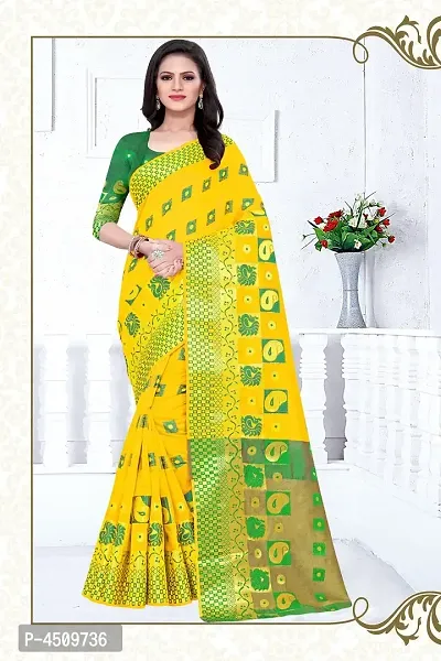 Women's Beautiful Yellow Jacquard Cotton Saree with Blouse piece-thumb0