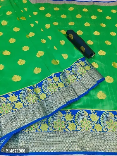 Women's Green Art Silk Jacquard Banarasi Silk Saree with Blouse piece