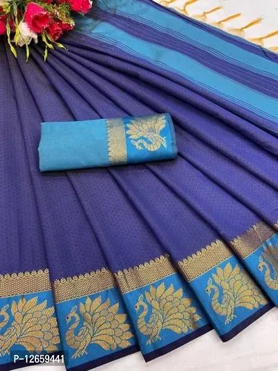 Cotton Silk Peacock Jacquard Border Sarees with Blouse Piece
