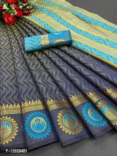 Cotton Silk Self Woven Jacquard Border Sarees with Blouse Piece
