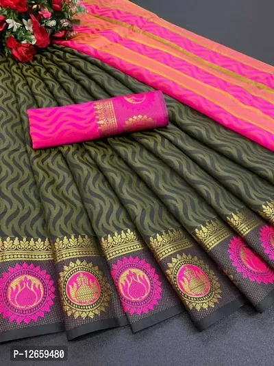 Cotton Silk Self Woven Jacquard Border Sarees with Blouse Piece