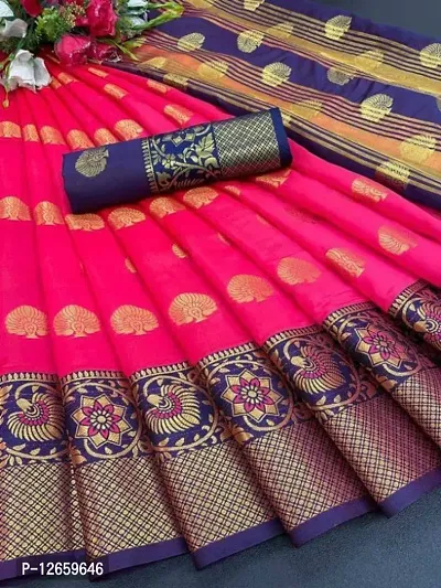 Cotton Silk Ethnic Motif Jacquard Border Sarees with Blouse Piece
