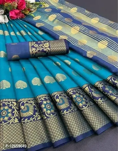 Cotton Silk Ethnic Motif Jacquard Border Sarees with Blouse Piece