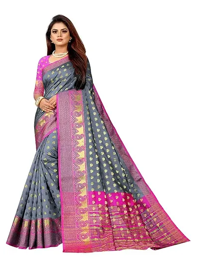 Cotton Silk Jacquard Butta Weaving Sarees with Blouse Piece