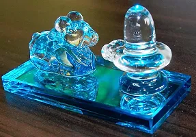 Handicraft Attractive Multicolor Colour Lord Shiva and Nandi Statue Idol , Showpiece of Crystal Glass for Worship, Decoration, Car Dashboard, Gift(3 inc L) (Blue)-thumb2