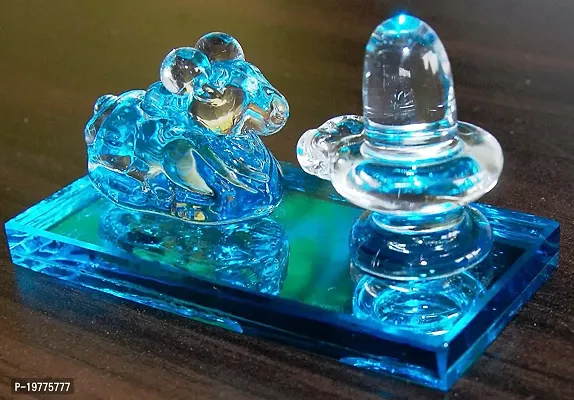 Handicraft Attractive Multicolor Colour Lord Shiva and Nandi Statue Idol , Showpiece of Crystal Glass for Worship, Decoration, Car Dashboard, Gift(3 inc L) (Blue)-thumb3