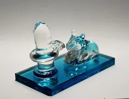 Handicraft Attractive Multicolor Colour Lord Shiva and Nandi Statue Idol , Showpiece of Crystal Glass for Worship, Decoration, Car Dashboard, Gift(3 inc L) (Blue)-thumb3