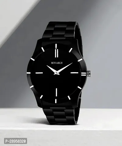 Stylish Black Synthetic Leather Analog Watch For Men-thumb0