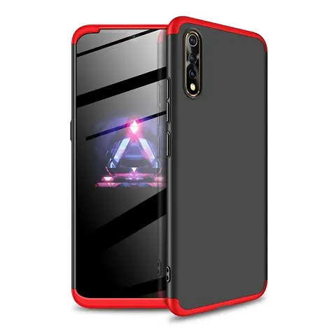 CELZO 360 Degree 3 in 1 Edge to Edge Full Protection Anti ShockProok Back Cover Case Matte Finishing for Vivo Z1X - {Black/Red}