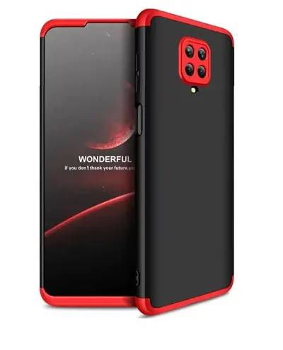 CELZO 360 Degree 3 in 1 Edge to Edge Full Protection Anti ShockProok Back Cover Case Matte Finishing for Redmi Note 9 Pro - {Black/Red}