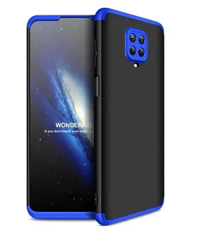 CELZO 360 Degree 3 in 1 Edge to Edge Full Protection Anti ShockProok Back Cover Case Matte Finishing for Redmi Note 9 Pro - {Black/Blue}