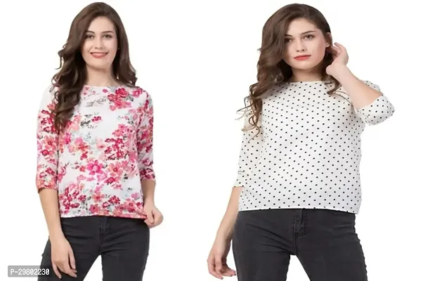 Elegant Multicoloured Crepe Printed Top For Women Combo Of 2-thumb0