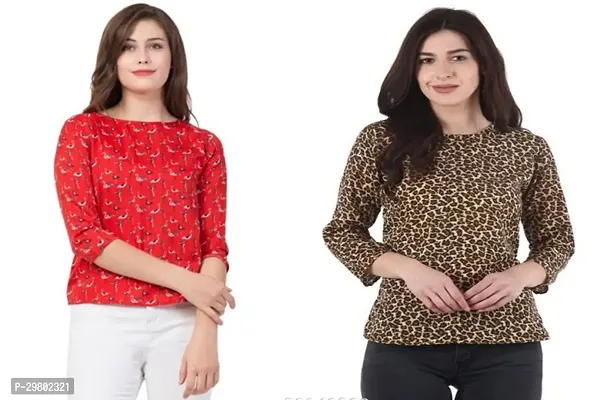 Elegant Multicoloured Crepe Printed Top For Women Combo Of 2-thumb0